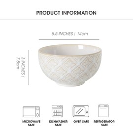 Feenmai 26 Oz Cereal Bowls Set of 4 - Ceramic Soup Bowl for Kitchen, Porcelain Embossed Serving Bowls for Salad, Pho, Breakfast, Ramen, Rice, 6 inch, Dishwasher Microwave Safe, Housewarming Decor