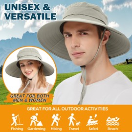 EINSKEY Men's Sun Hat, Rain Waterproof UV Protection Wide Brim Bucket Hat for Beach Travel Golf Safari Garden Fishing Hiking Beige