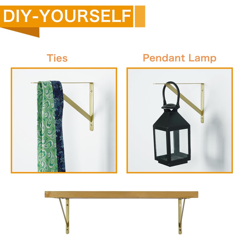 EZYDECOR Shelf Brackets Gold Brackets for Shelves 300mm/12 Inch Triangle