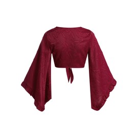 BEAUDRM Women's Y2K 70s Western Tops Tie Front Boho Tops Long Bell Sleeve Country Concert Outfits Cowgirl Hippie Disco Outfit Red Medium