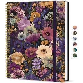 Aesthetic Lined Spiral Journal Notebook For Women, 8.5"x11" Cute Large Notebooks for Work & Note Taking, Hardcover College Ruled Journaling Notebook for Writing, Plastic Cover, Midnight Bloom