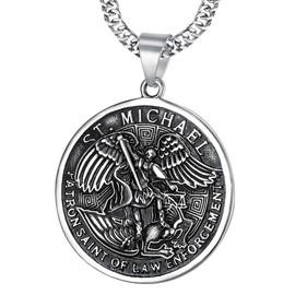 BOBIJOO JEWELRY - Pendentif Médaille Saint Michel Michael Archange Patron Police Forces de l'Ordre Acier 316L Chaîne, Alloy Steel, Saint-michel
