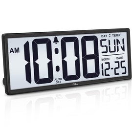 WallarGe Backlight Digital Wall Clock Battery Operated - with Temperature and Date 14.5'' Large Digital Wall Clock, Easy to Read and Set, Auto DST