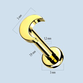 Stachelkleid Labret Piercing Titanium Moon Flat Base Flat Base Universal Hypoallergenic Man Woman Conch Cyber Dahlia Helix Ear Nose Septril Shark Snake Cartilage Lip, Titanium