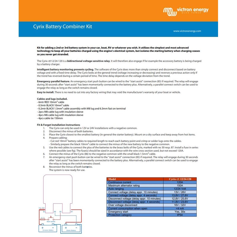 Victron Battery Combiner Kit cyrix-ct 12 Volt or 24V 120A