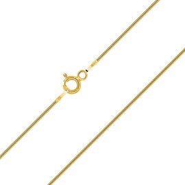 PLANETYS - Snake Chain 925 Sterling Silver 18 Carat Gold-Plated Chain Necklace - 1 mm Wide Various Lengths: 40-45-50-55-60-65-70 cm, Sterling Silver