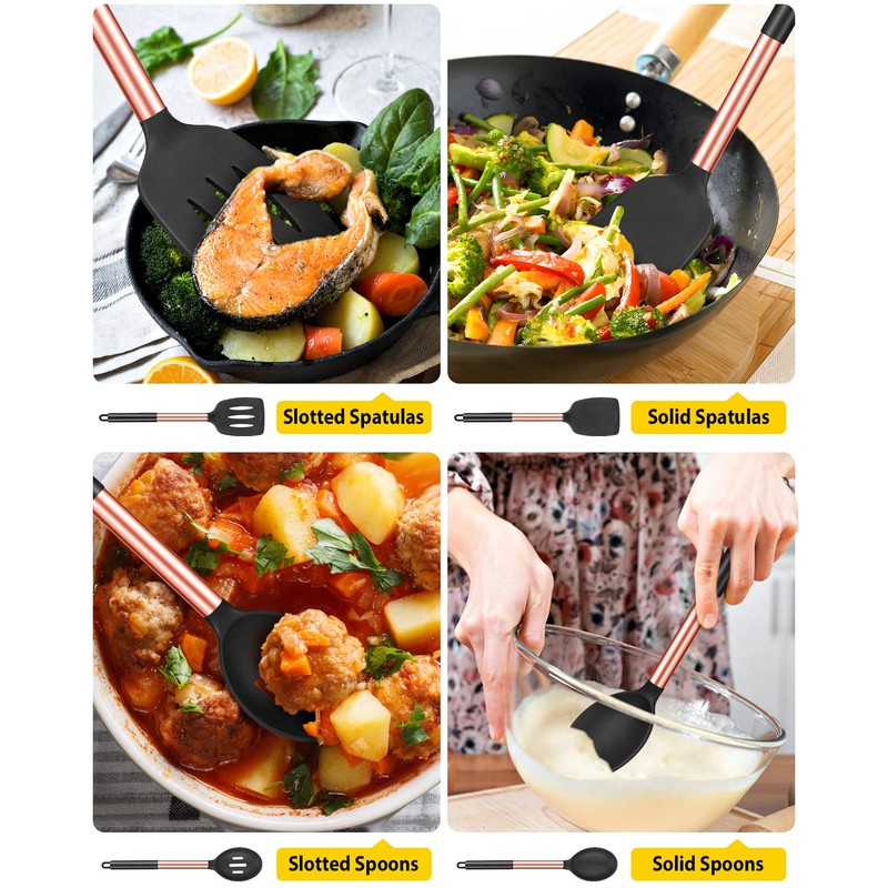 Pack of 4 Silicone Cooking Utensils Set, Non Stick Large