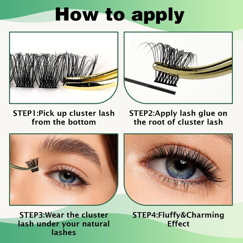 Cluster Eyelashes, 96 Pieces, Individual Eyelashes, D Curl, 10 mm