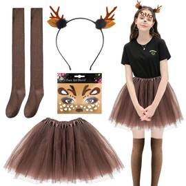 exatta Deer Costume Women, Carnival Costume Women, Tulle Skirt Coffee Tutu Skirt, Reindeer Face Tattoos, Overknee Stockings, Deer Costume Accessories for Fancy Dress, Carnival, Cosplay, Theme Party