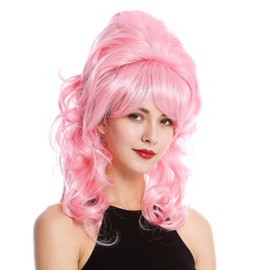 WIG ME UP - GFW2418-TF2317-F1 Women's Wig Baroque 60s Retro Giant Beehive Updo Bun Curly Long Bangs Pink