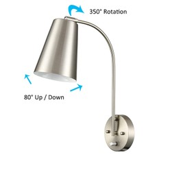 DANSEER Modern Plug in Wall Sconce with Cord Set of 2 Brushed Nickel Wall Light