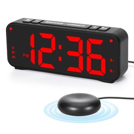 Sukeen Vibrating Alarm Clock for Heavy Sleepers – Dual Alarm Clock Bedside with Loud Alarm, 6.5 Inch LED Digital Clock, 4 Dimmer/Volume/Alarm Modes/Intensity Settings-Black