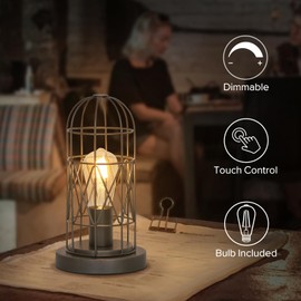 Small Industrial Lamp, Touch Control 3 Way Dimmable Table Lamp, Rustic Iron Steampunk Edison Lamp Vintage Nightstand Lamp Bedside Light for Bedroom Living Room, Corner, Hallway, LED Bulb Included