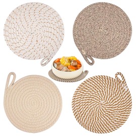 Hshenjhu Set of 4 Round Placemats, Washable, Cotton Place Mats, Washable, Non-Slip, Tear-Resistant, Heat Resistant, for Kitchen, Home, Restaurant, Dining Table, 20 x 20 cm (Grey Beige)
