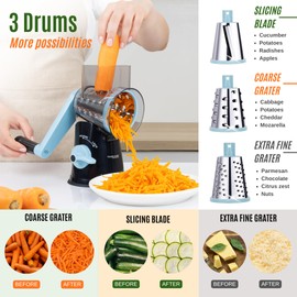 Nuovva Rotary Grater Blue – Manual Cheese Grater, Vegetable Slicer & Shredder, Handheld Multi-Purpose Food Grater for Cheese, Vegetables, Chocolate & Everyday Food Preparation