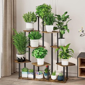 YOCOMEY 9 Tier Wood Tall Plant Stand Metal Rack Indoor, Multiple Flower Pot Holder Shelves Corner Rack, Planter Shelf Display Rack Storage Organizer for Patio Living Room Balcony Garden(Black)