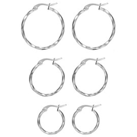 OIDEA Women's Earrings 3 Pairs Ear Studs Twisted Hoop Earrings Round Set Stainless Steel Diameter 15 mm 2.5 mm 2 mm Gold Silver, Stainless Steel