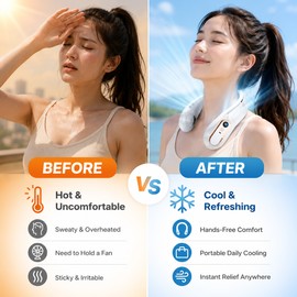 Bladeless Neck Fan for Hands-Free Cooling – 5-Speed USB Rechargeable Fan with Digital Battery Display