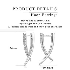 Earrings for Women, Sterling Silver Cubic Zirconia Linear Hoop Earrings, Special Dainty Silver Hoop Earrings Birthday Women's Earrings Jewellery Gifts