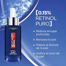 L'Oréal Paris Revitalift Sérum Facial Noche con Retinol Puro al 0.15, Reduce y Previene Arrugas Profundas, Renueva y Mejora la Textura de la Piel, Uni