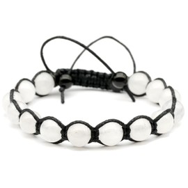ElisaJewelryArt - Natural Selenite Beaded Bracelet Genuine Gemstone Angel Crystal Macrame Bracelet Unisex Bracelet (MEN, Selenite)