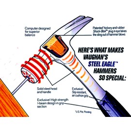 Vaughan R16 16-Ounce Steel Eagle Curved Claw Hammer, Smooth Face, 12 3/4-Inch Long.