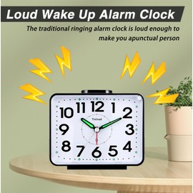 Tinload 4.2" Loud Bell Alarm Clock for Heavy Sleepers Adults, Silent No Ticking, Snooze, Lighted on Demand, Battery Operated Alarm Clocks for Bedrooms (Black)