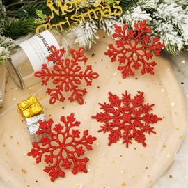 XmasExp 80mm/3inch Glitter Snowflake Ornaments Set Mini Christmas Tree Hanging Plastic Decoration for Xmas Party Wedding Anniversary Window Door Home Accessories (30pcs,Red)