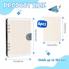 Yallmie 8 Pages Pin Badge Holder Book, Pin Badge Display Case Enamel Pin Display Book, Pin Badge Collection Holder Portable Collector Pins Storage, Pin Display Holder for Store Up To 350 Pins (White)