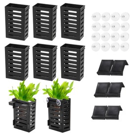 Lawei 8 Pack Hanging Aquarium Plant Holder, Plastic Aquatic Plant Pot with 48 Hooks and 16 Suction Cups, Planter Cups for Aquarium Decorations Accessories Fish Tank Live Plants