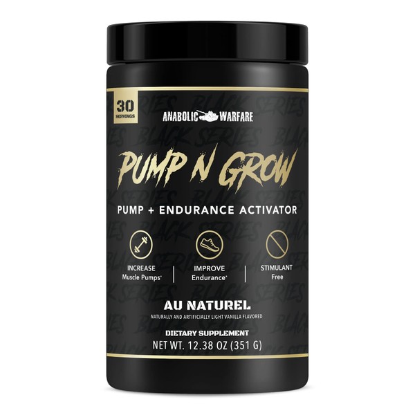 Anabolic Warfare Pump-N-Grow Muscle Pump Supplement Caffeine Free Pre Workout with L-Citrulline, L-Arginine, Beta-Alanine (Au Naturel – 30 Servings)
