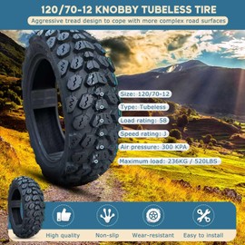 120/70-12 130/70-12 Tire Set Knobby Tires with Block Shaped Treads Punch Resistant Off Road 120 70 12 130 70 12 Dirt Bike Tubeless llantas with Valve Stem, Pneu 8 P.R. 300KPA Offroad Neumaticos