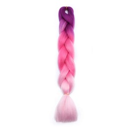SEGO 3PCS/Lot Braiding Hair Extension Crochet Hairpiece Three Tones Synthetic Crochet Twist Hair Ombre Hairpiece Heat Resistant - Purple & Pinkish Red & Pink, 24 Inches