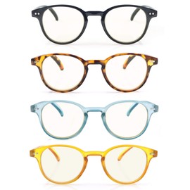 OLOMEE Reading Glasses Women Blue Light Blocking Round Readers +1.50 Blue Ray Magnifying Cheaters for Small Head/Petite Face 4 Pack