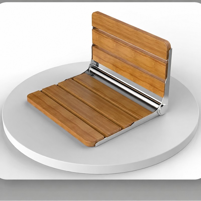 Wall-Mounted Folding Solid Wood Shower Seat with 304 Stainless Steel