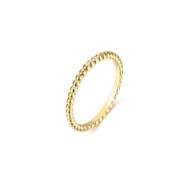 Valloey Rover 14K Gold Thin Beaded Rings, Full Bead Sterling Twisted Rope Wedding Band Stacking Ring for Women