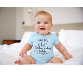 Father Mother Day Baby Cotton Blue One Piece Short Sleeve Bodysuit Happy 1st Daddys Day Onesie 3 Months