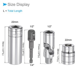 CoCud Socket Accessory Set, 22mm Shallow and Deep Sockets 1/2" Drive 1/2" Universal Joints 1/2" Adapter, Socket Accessories - (Applications: for Home Maintenance), 4-Pieces