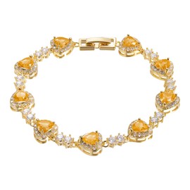 Birthstone Bracelets for Women 925 Sterling Silver Heart Charm Created Gemstone Cubic Zirconia Bangle Tennis Bracelet Jewelry Anniversary Birthday for Mom Wife (GS-AX-YELLOW)