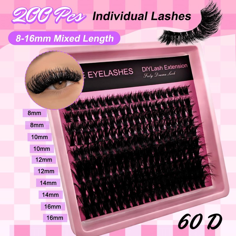 Eyelash Extensions Set, 200 Pieces, Fluffy Artificial Eyelash Clusters, Lashes