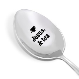 Christian Tea Drinker Lovers Spoon Gift for Women Men, Religious Birthday Christmas Gift for Tea Drinker Lovers Friends Coworker, Jesus and Tea, Engraved Tea Spoons Stainless Steel