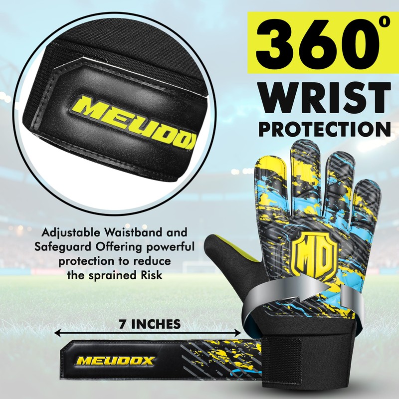 MEUDOX Soccer Goalkeeper Gloves, Double Wrist Protection, Anti-Slip Palm, Youth
