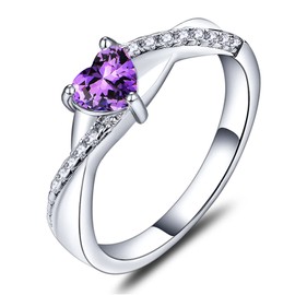 YL 925 Sterling Silver Engagement Ring Heart Cut 5MM Created Amethyst Infinity Ring for Women-size8