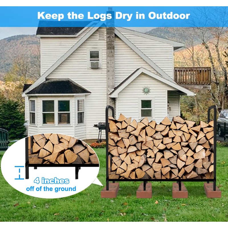 Tikimilor 4ft Firewood Rack Holder, Adjustable Heavy Duty Fire Log