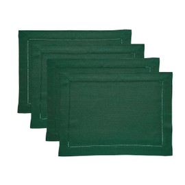 Solino Home Rainforest Green Linen Placemats Set of 4 – 100% Pure Linen Cloth Placemats 14 x 19 Inch – Classic Hemstitch Fabric Placemats for Fall, Thanksgiving, Christmas