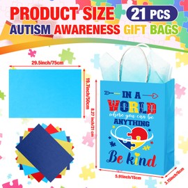 Gilprop 21 Set Autism Awareness Paper Gift Bags Bulk with Tissue Paper Accept Love Understand Autism Colorful Puzzle Candy Goodie Treat Bags for Women Men Birthday Party Supplies