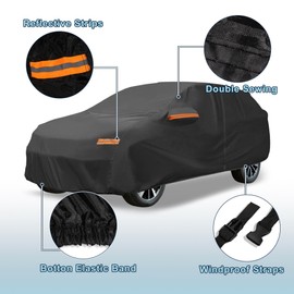 ATOCOVER Black Heavy Duty Waterproof Car Cover for SUV 182"-190" - All-Weather UV Protected Outdoor Full Exterior Cover with Sun/Snow/Rain Resistance