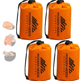 MODERN NEEDS Emergency Sleeping Bag – Thermal Blanket & Bivy Sack | Waterproof, Windproof, Tear-Resistant Shelter Emergency Blanket for Outdoor Use | 4 Pack
