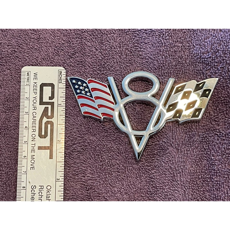 American 2 EA METAL CHROME V8 EMBLEM WITH AMERICAN FLAG