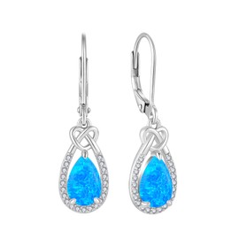 FJ Opal Hanging Earrings Women's 925 Sterling Silver Drop Earrings Opal Jewellery Gifts for Women, Sterling Silver Cubic Zirconia, Opal